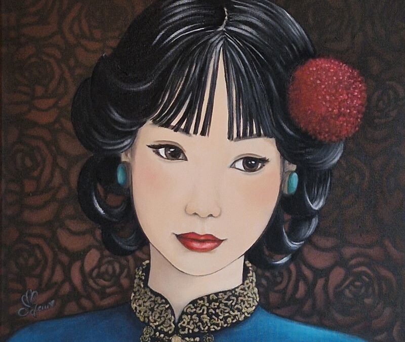 portrait d'une jeune femme japonaise à la peinture à l'huile