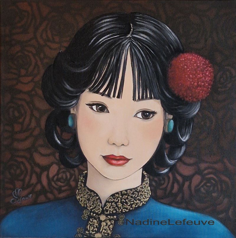 portrait d'une jeune femme japonaise à la peinture à l'huile