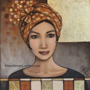 Tableau de peinture et feuille d’or portrait de femme avec turban
